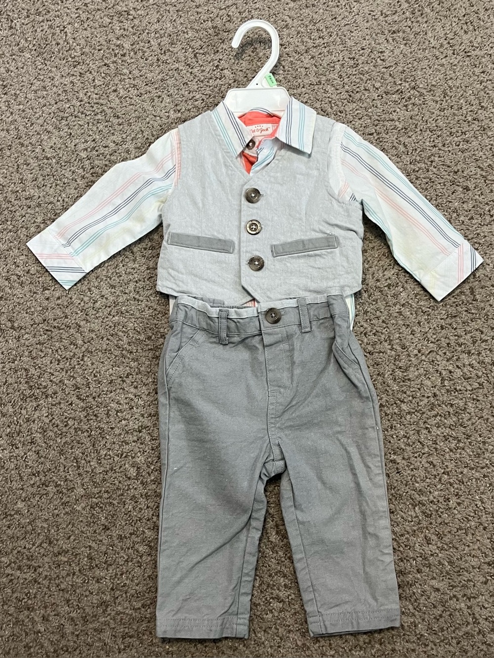Cat &Jack Grey Vest & Pants Set with Striped Shirt - 3-6 Month